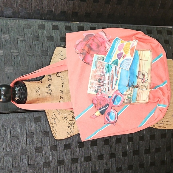 Lancome Colorful Beach Print Tote Bag - Picture 1 of 6